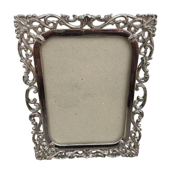 VINTAGE Picture Photo Frame 5x7 Inch Silver Ornate Metal Standing Pink Tint LN - Picture 1 of 6